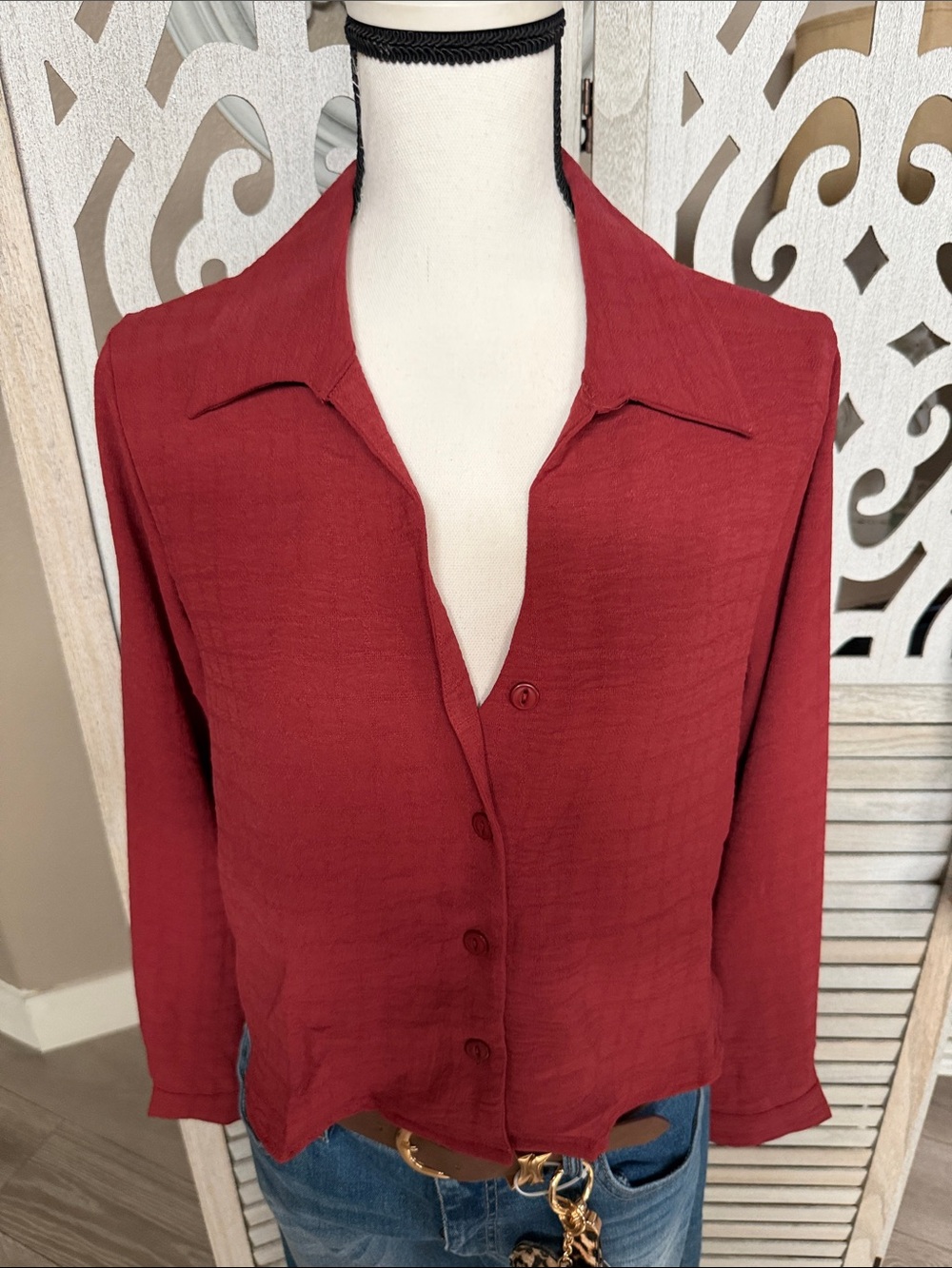 Ladies, long sleeve button down blouse